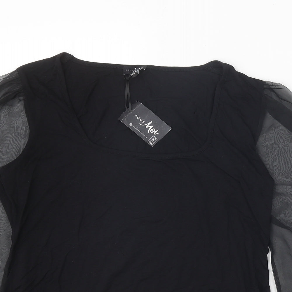 Pour Moi Womens Black Viscose Basic Blouse Size 16 Square Neck - Chiffon Sleeve Detail