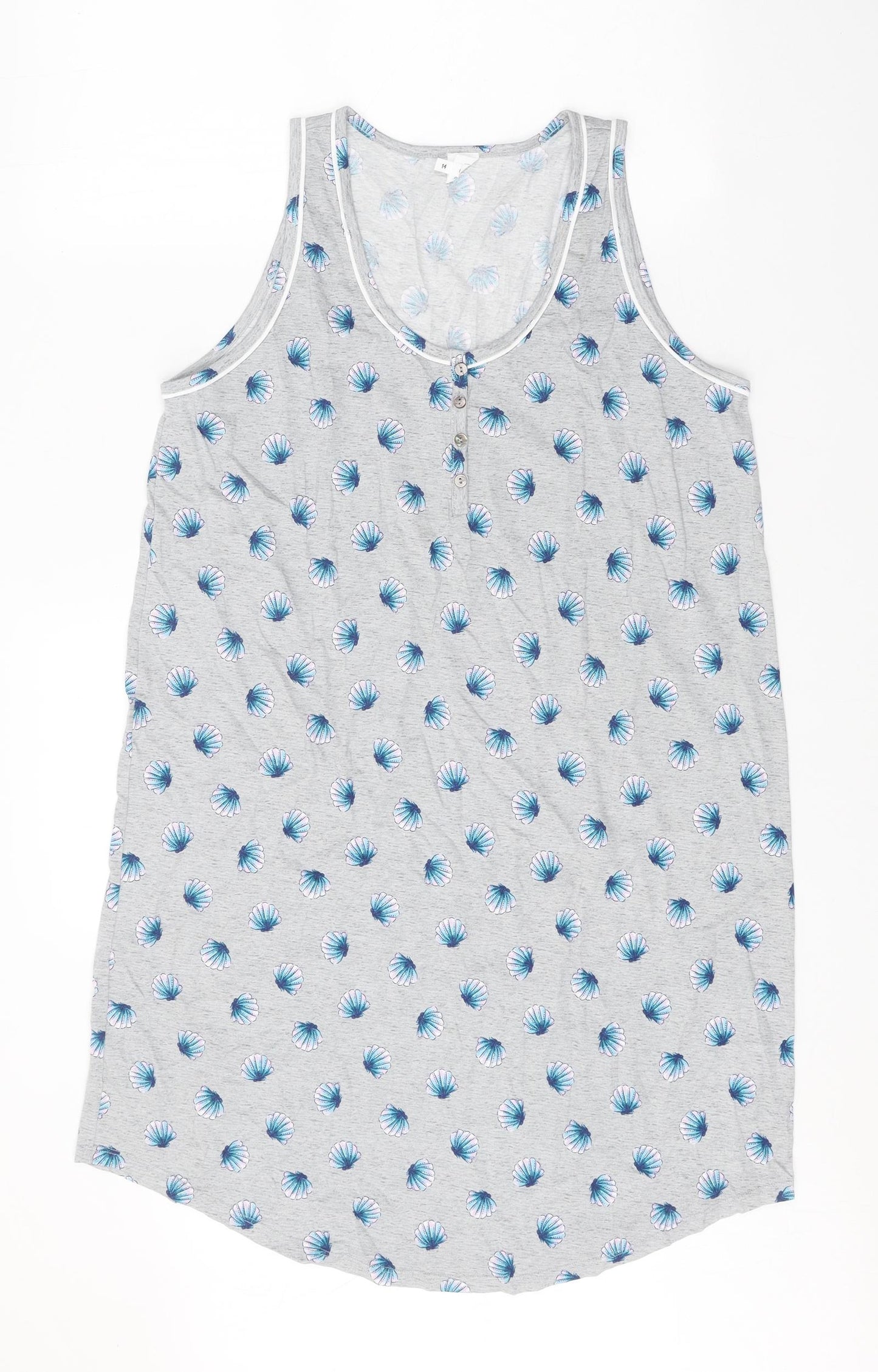 John Lewis Womens Grey Geometric 100% Cotton A-Line Size 14 Scoop Neck Button