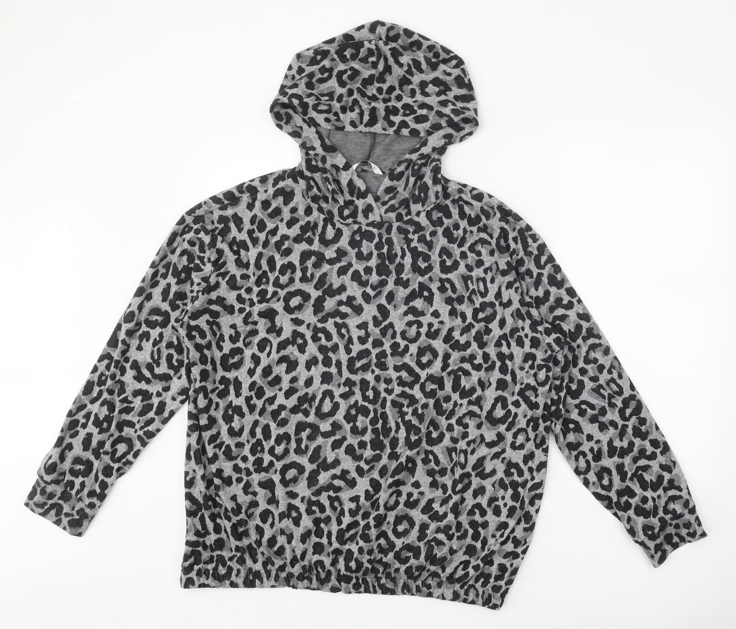 TU Womens Grey Animal Print Polyester Pullover Hoodie Size 16 Pullover - Leopard Print