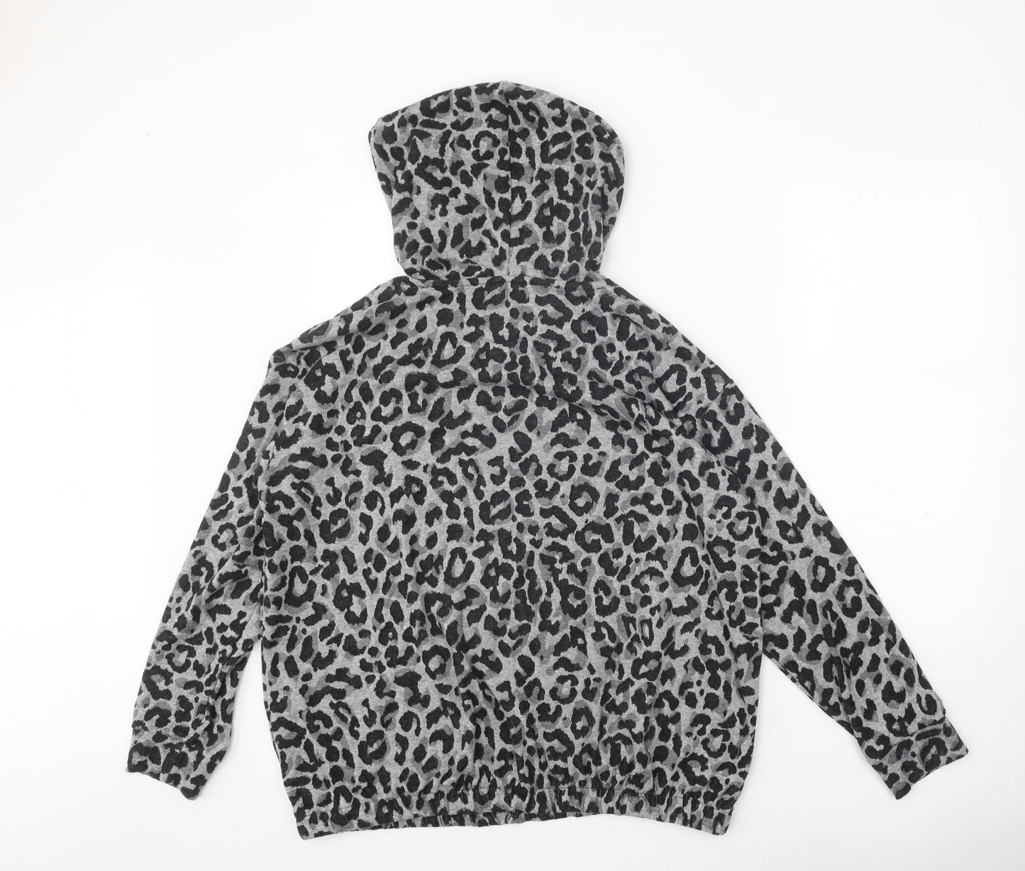 TU Womens Grey Animal Print Polyester Pullover Hoodie Size 16 Pullover - Leopard Print