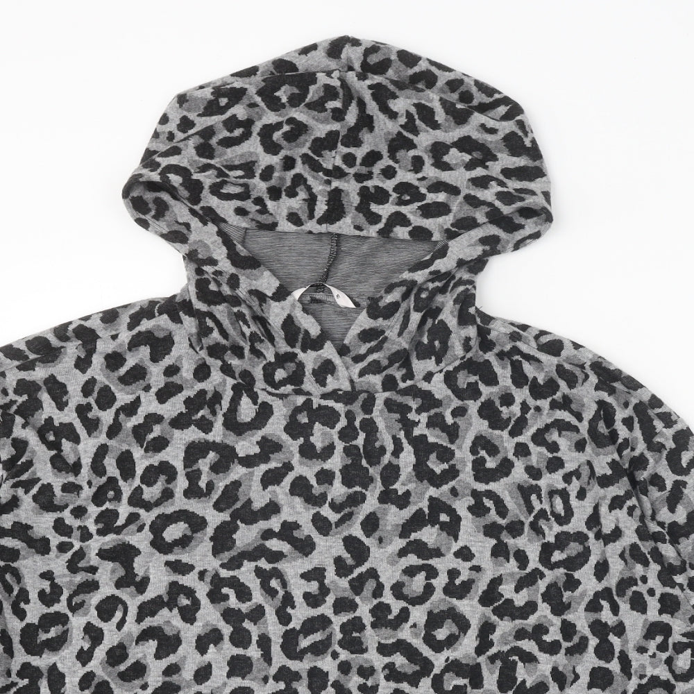 TU Womens Grey Animal Print Polyester Pullover Hoodie Size 16 Pullover - Leopard Print