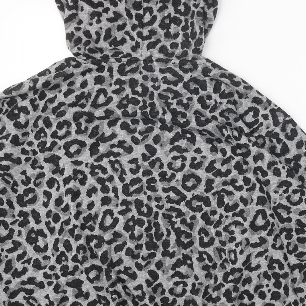 TU Womens Grey Animal Print Polyester Pullover Hoodie Size 16 Pullover - Leopard Print