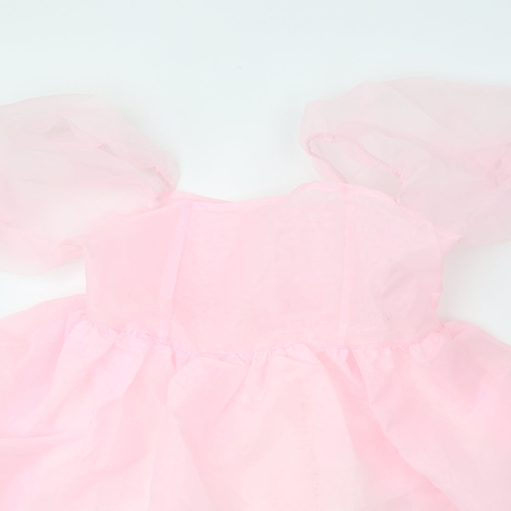 Preworn Womens Pink Cotton Skater Dress Size M Scoop Neck Zip