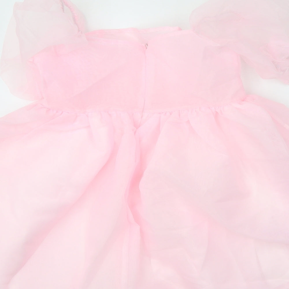 Preworn Womens Pink Cotton Skater Dress Size M Scoop Neck Zip