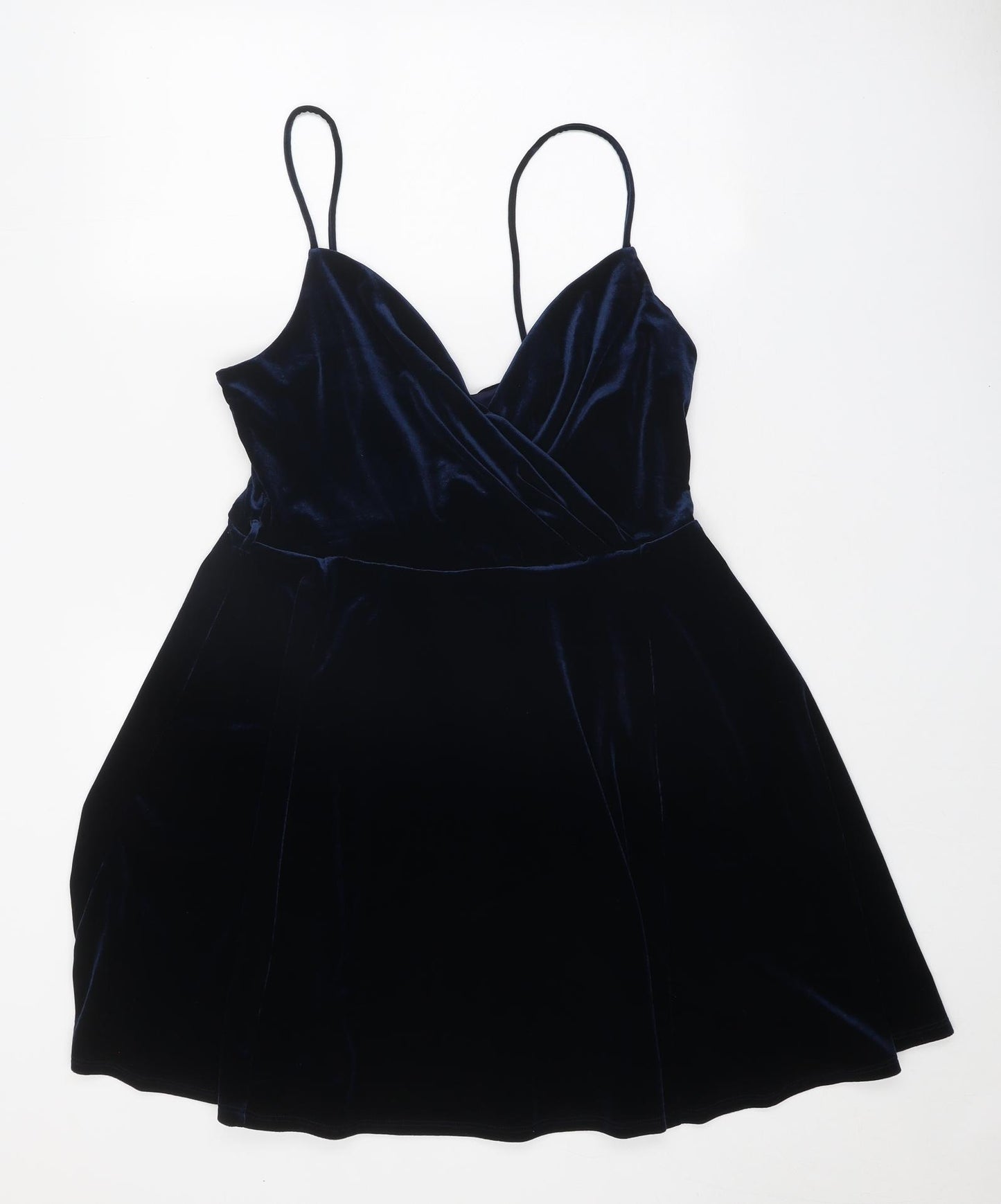 Miss Selfridge Womens Blue Polyester Skater Dress Size 16 V-Neck Pullover