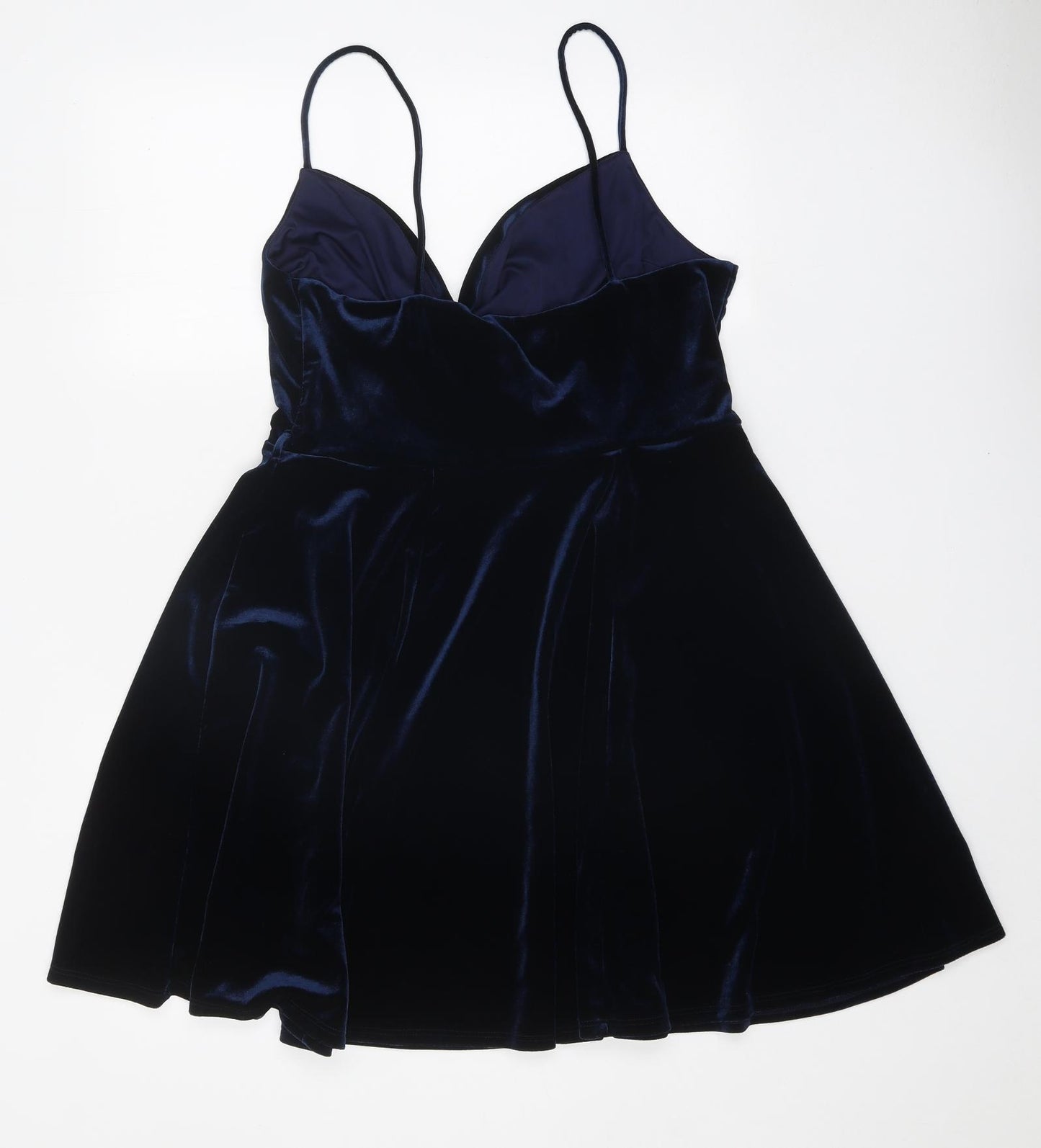 Miss Selfridge Womens Blue Polyester Skater Dress Size 16 V-Neck Pullover