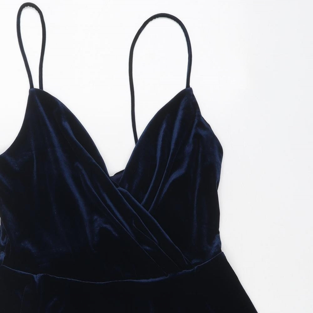 Miss Selfridge Womens Blue Polyester Skater Dress Size 16 V-Neck Pullover
