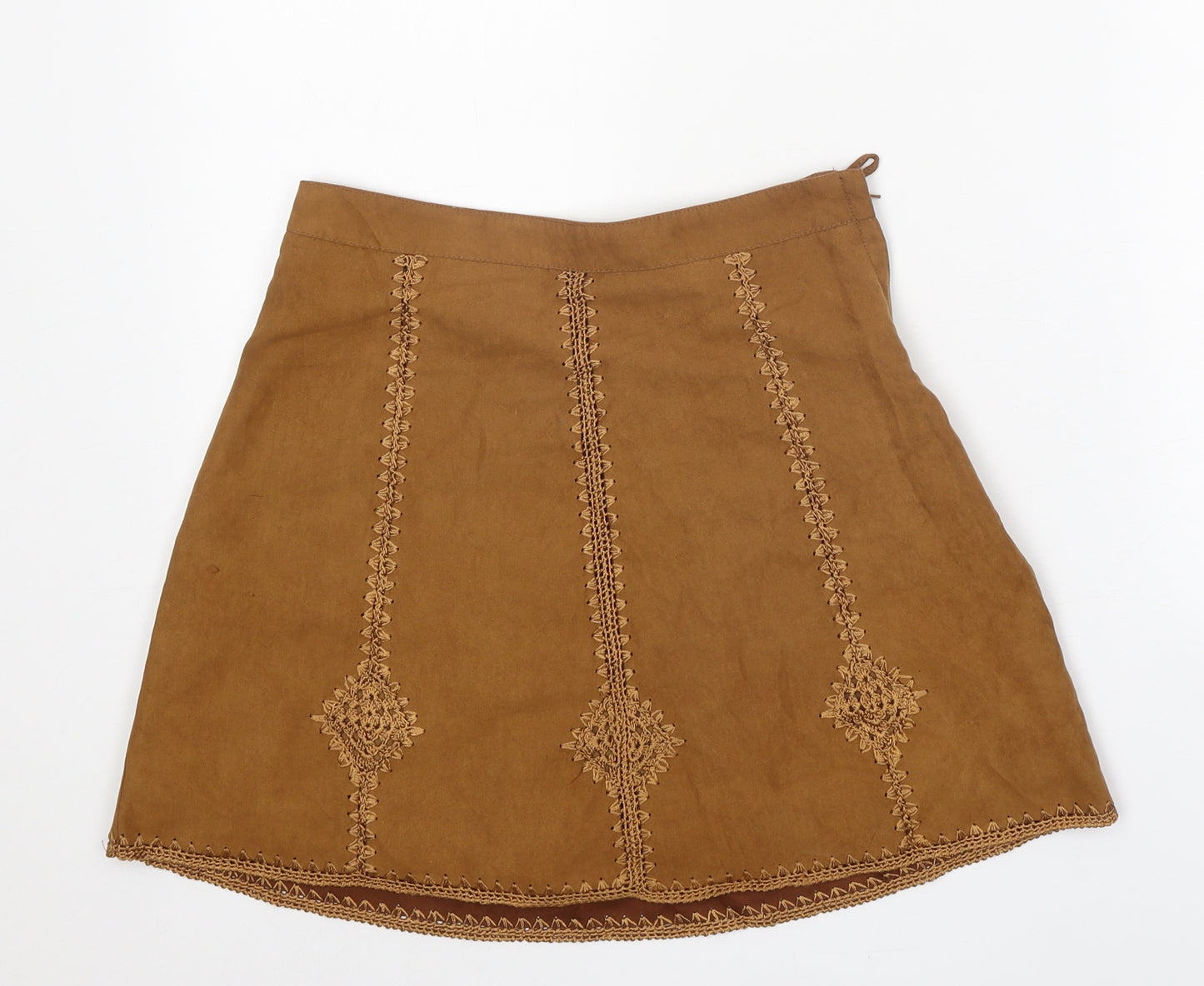 Divided Womens Brown Geometric Polyester Swing Skirt Size 8 Zip