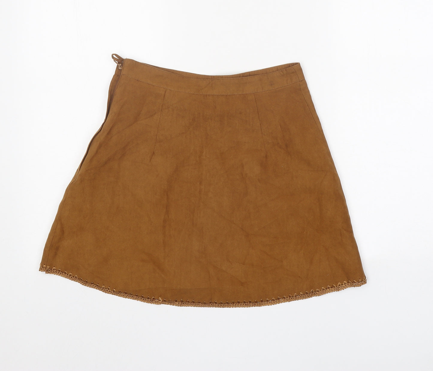 Divided Womens Brown Geometric Polyester Swing Skirt Size 8 Zip