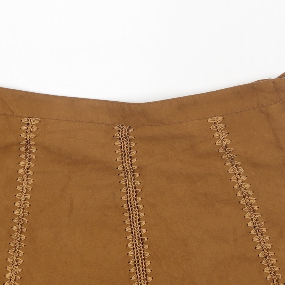Divided Womens Brown Geometric Polyester Swing Skirt Size 8 Zip