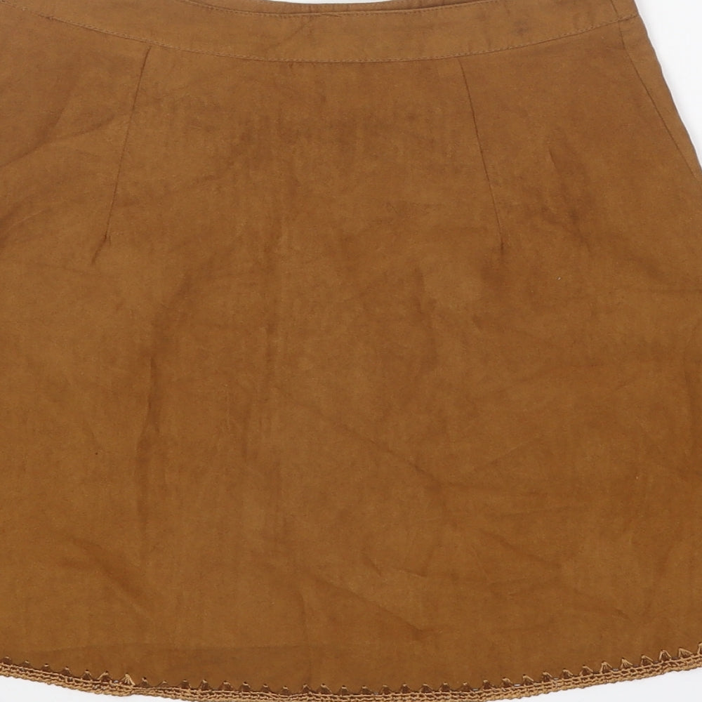 Divided Womens Brown Geometric Polyester Swing Skirt Size 8 Zip