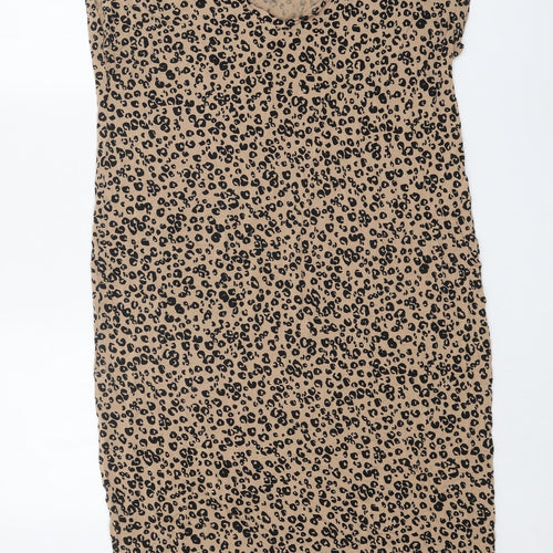 Marks and Spencer Womens Brown Animal Print Viscose Shift Size 10 Round Neck Pullover