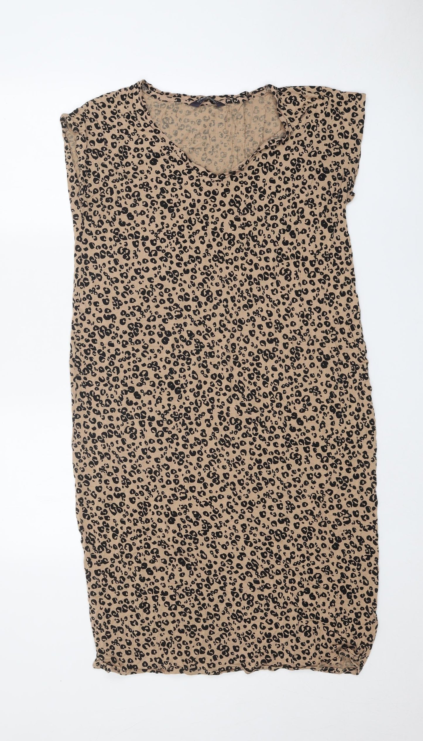 Marks and Spencer Womens Brown Animal Print Viscose Shift Size 10 Round Neck Pullover