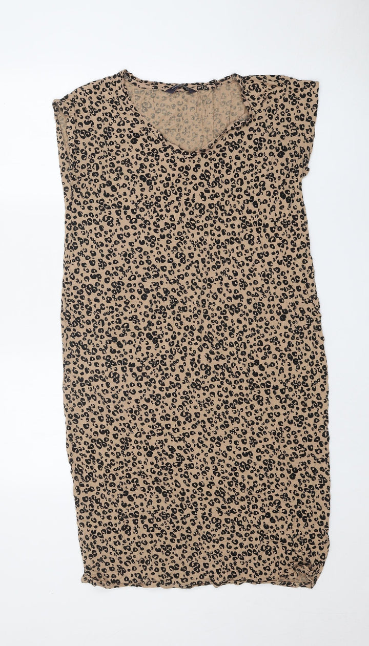 Marks and Spencer Womens Brown Animal Print Viscose Shift Size 10 Round Neck Pullover