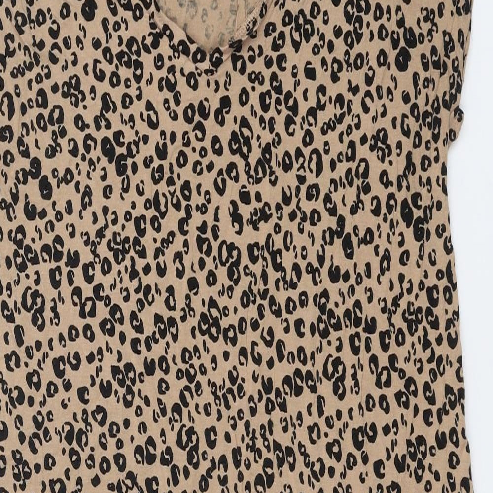 Marks and Spencer Womens Brown Animal Print Viscose Shift Size 10 Round Neck Pullover