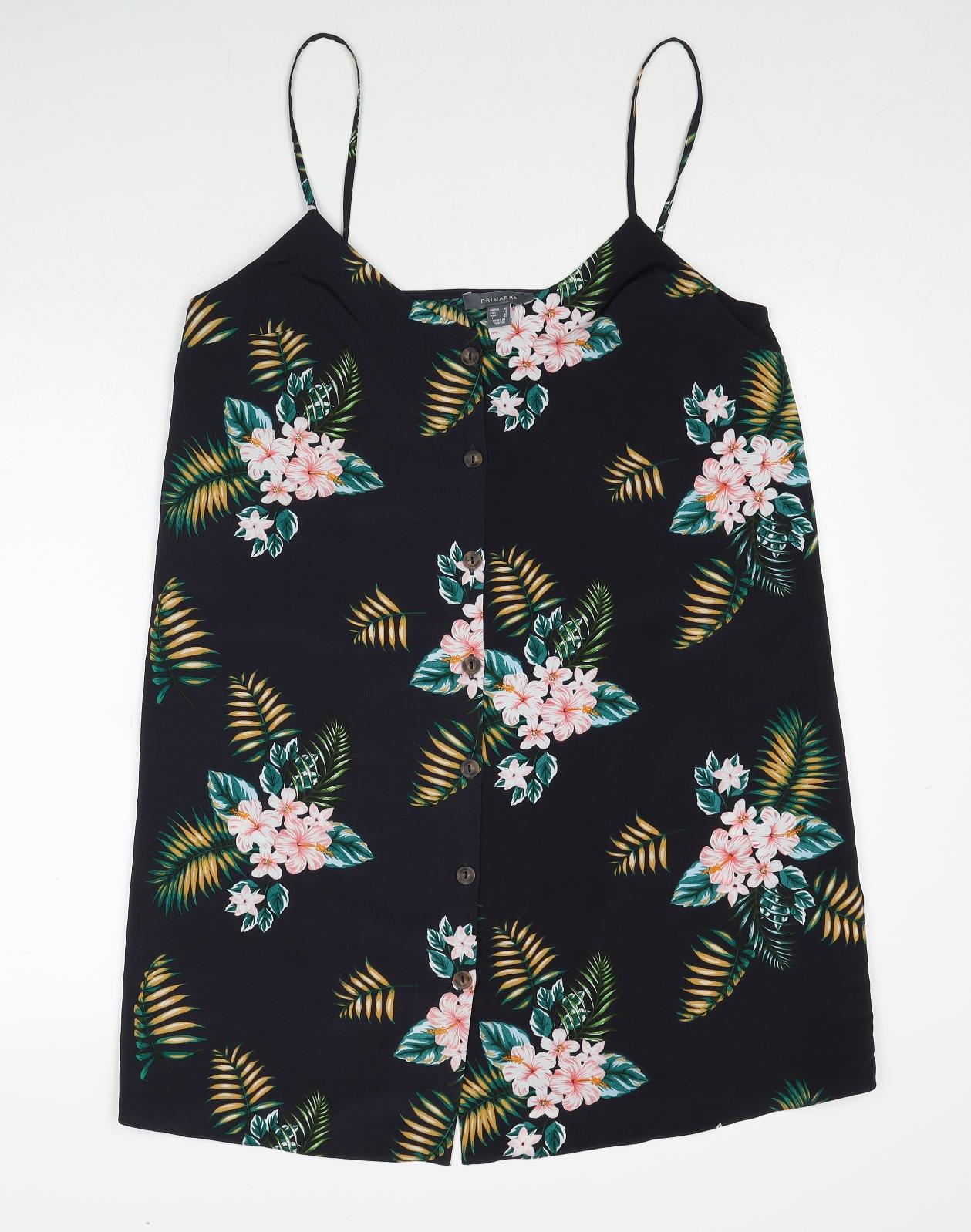 Primark Womens Black Geometric Polyester Camisole Tank Size 16 V-Neck