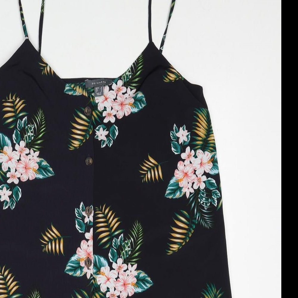 Primark Womens Black Geometric Polyester Camisole Tank Size 16 V-Neck