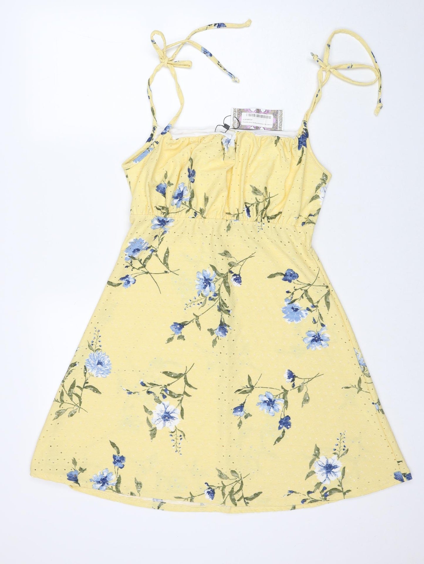 Boohoo Womens Yellow Floral Polyester Fit & Flare Size 16 Square Neck Pullover