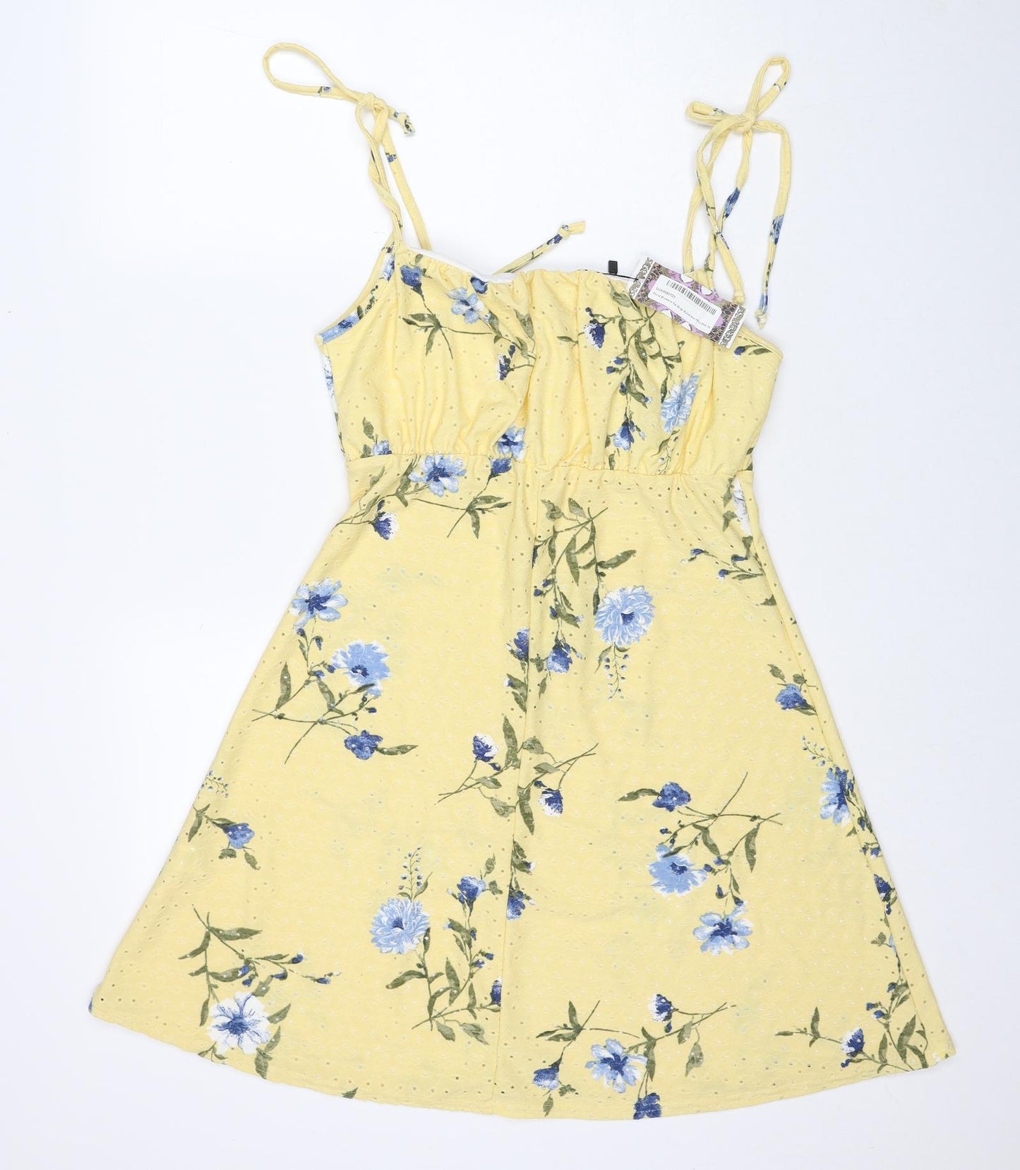 Boohoo Womens Yellow Floral Polyester Fit & Flare Size 16 Square Neck Pullover