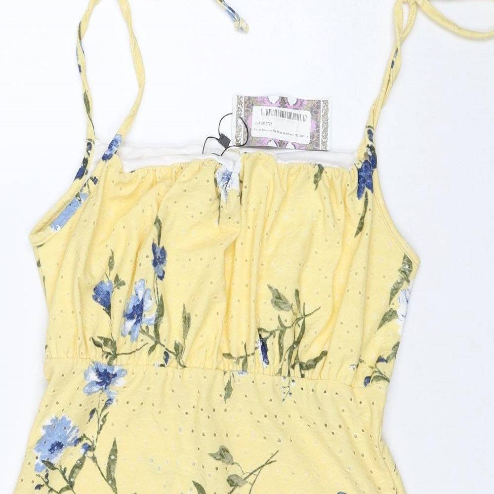 Boohoo Womens Yellow Floral Polyester Fit & Flare Size 16 Square Neck Pullover
