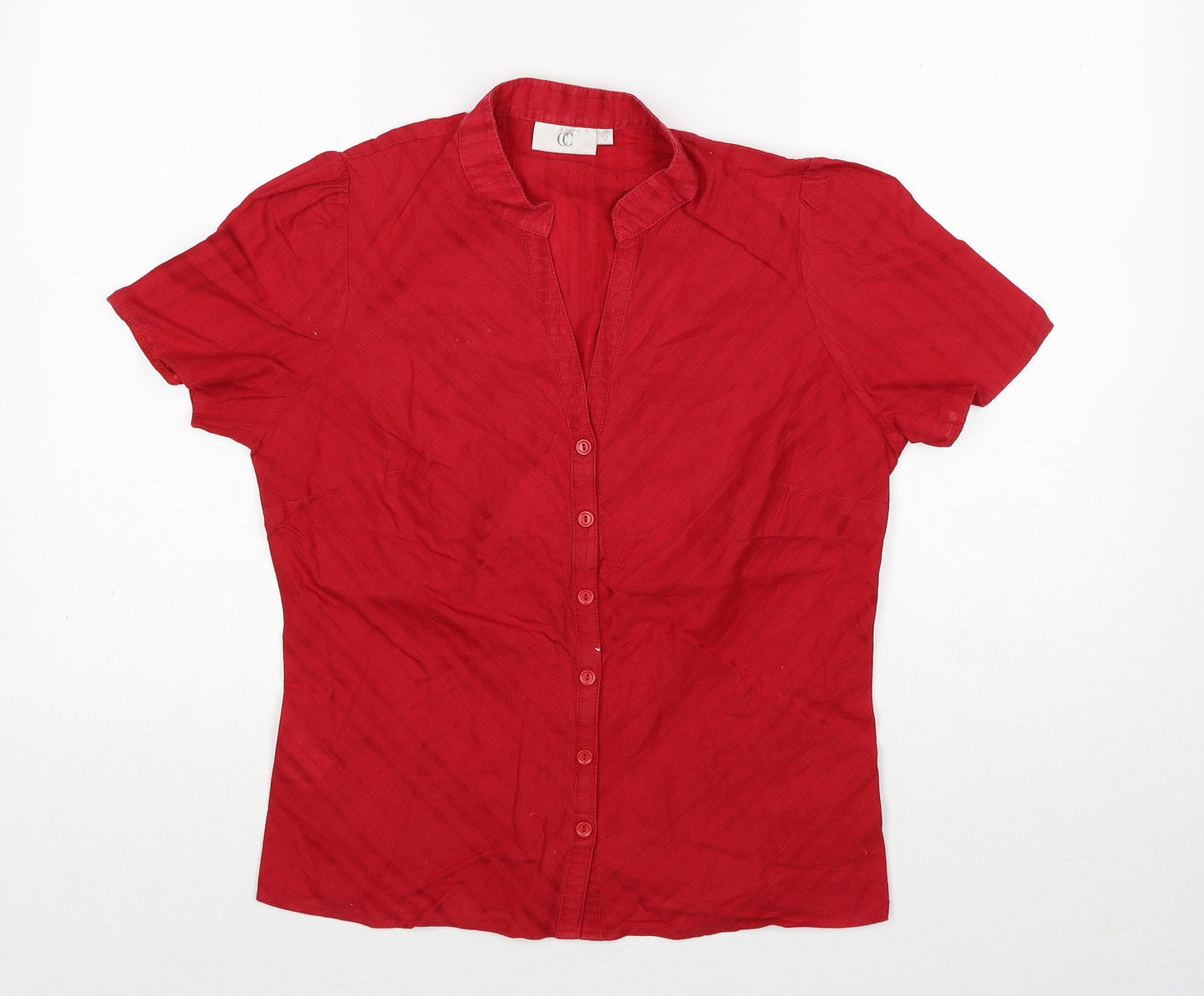 Country Casuals Womens Red Cotton Basic Button-Up Size 12 V-Neck