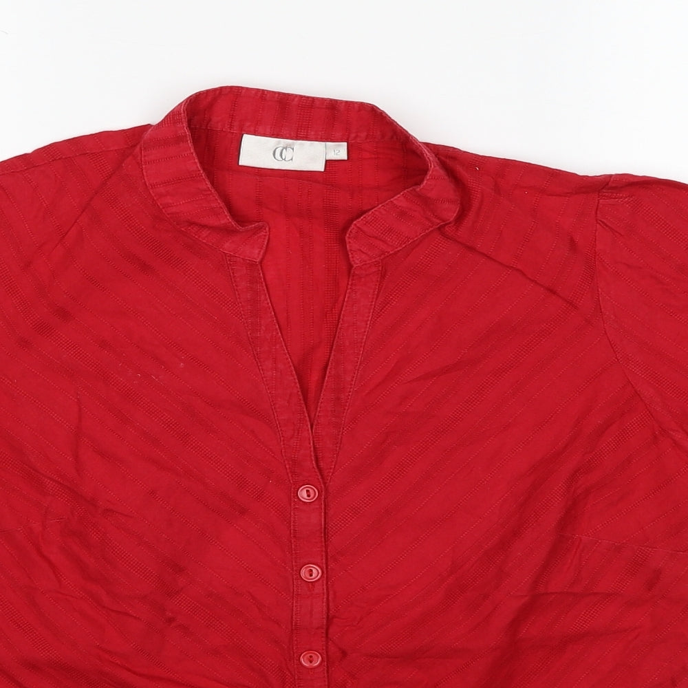 Country Casuals Womens Red Cotton Basic Button-Up Size 12 V-Neck