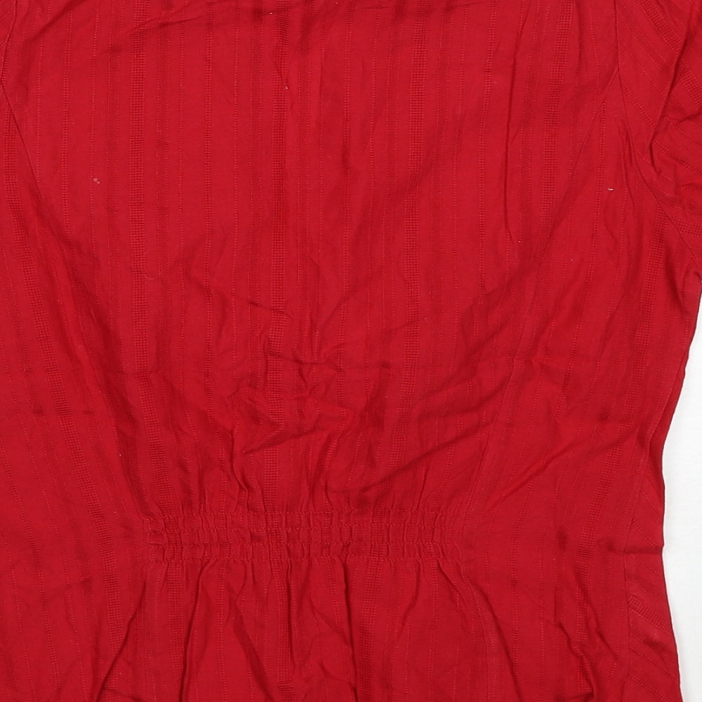 Country Casuals Womens Red Cotton Basic Button-Up Size 12 V-Neck