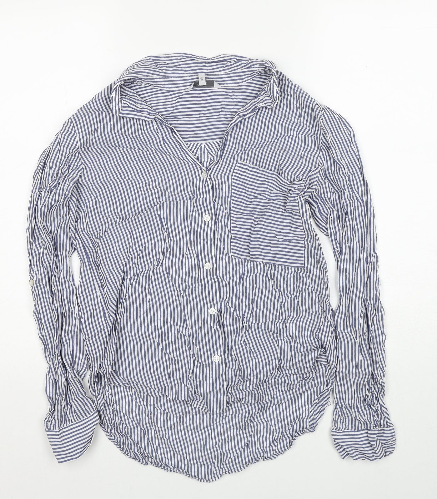 NEXT Womens Blue Striped Viscose Basic Button-Up Size 10 V-Neck