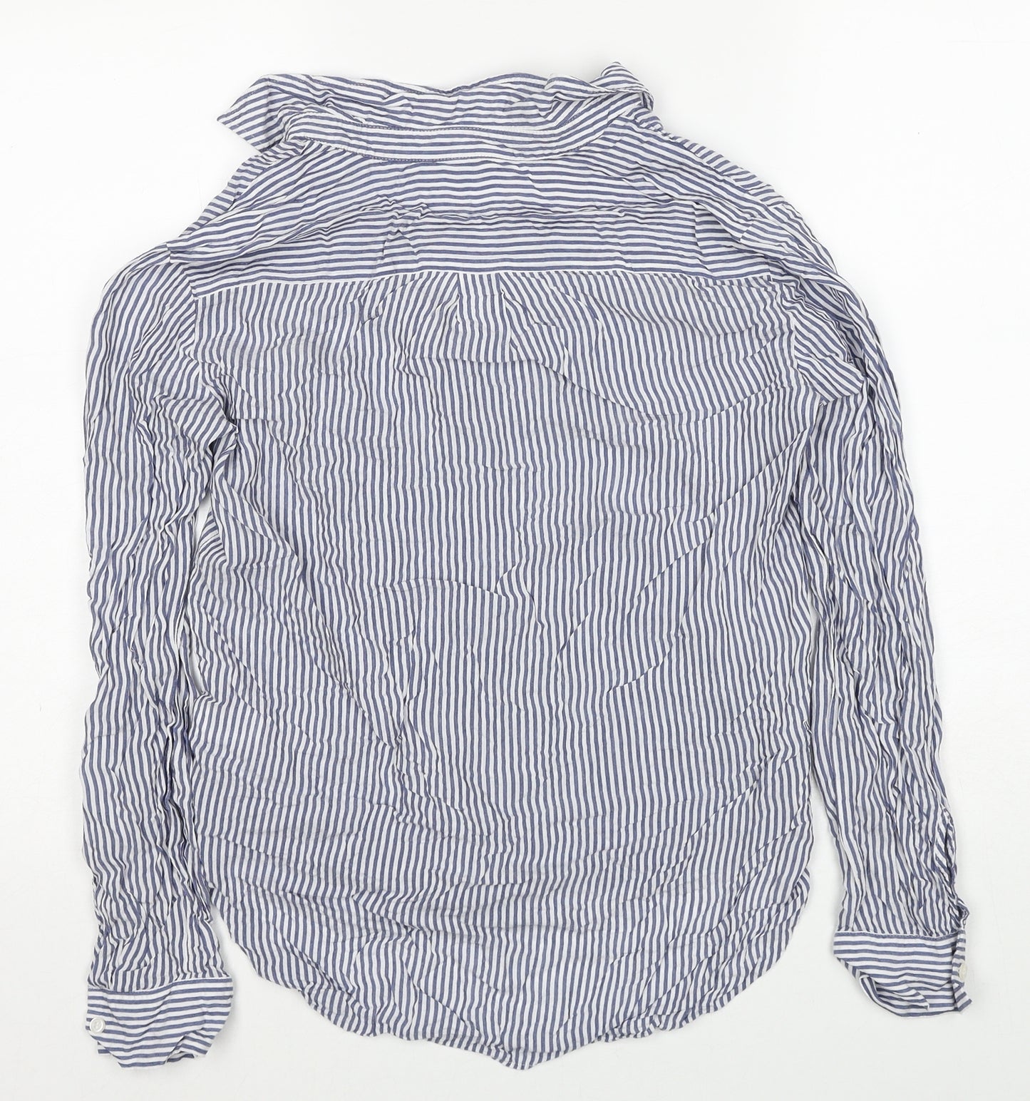 NEXT Womens Blue Striped Viscose Basic Button-Up Size 10 V-Neck