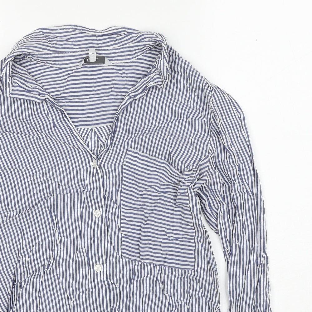 NEXT Womens Blue Striped Viscose Basic Button-Up Size 10 V-Neck