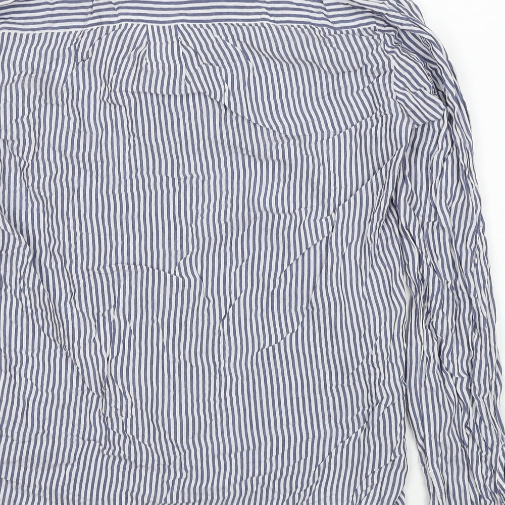 NEXT Womens Blue Striped Viscose Basic Button-Up Size 10 V-Neck