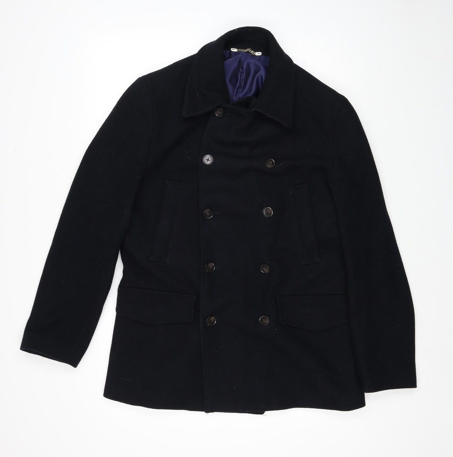 Debenhams Mens Black Pea Coat Coat Size M Button