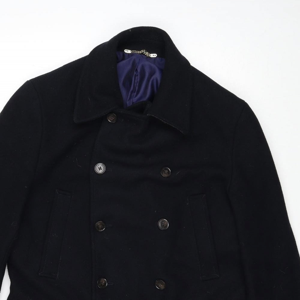 Debenhams Mens Black Pea Coat Coat Size M Button