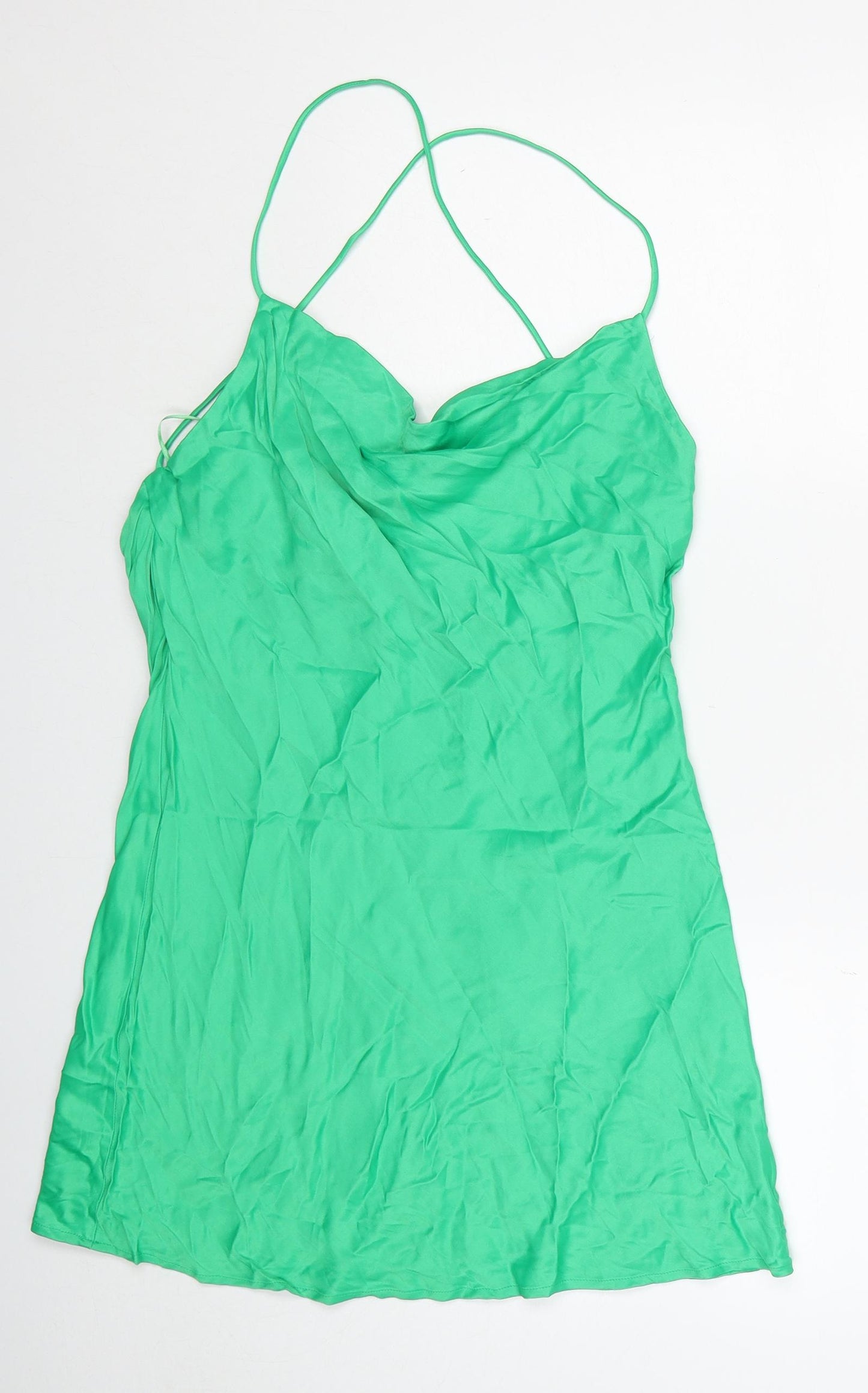 Zara Womens Green Polyester Mini Size L Cowl Neck Pullover