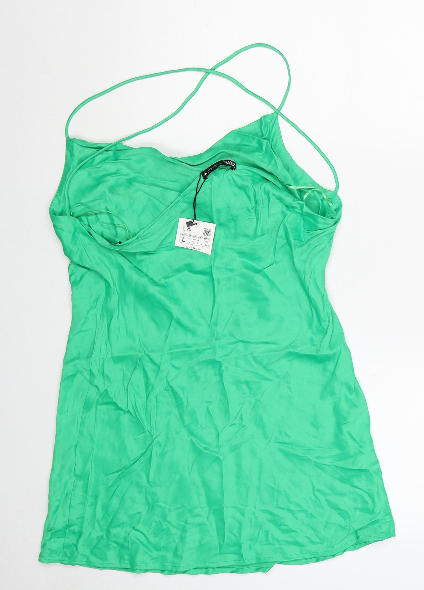Zara Womens Green Polyester Mini Size L Cowl Neck Pullover