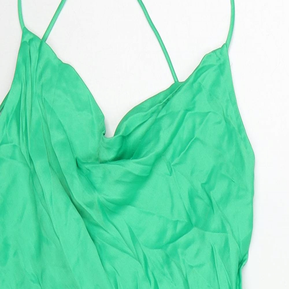 Zara Womens Green Polyester Mini Size L Cowl Neck Pullover
