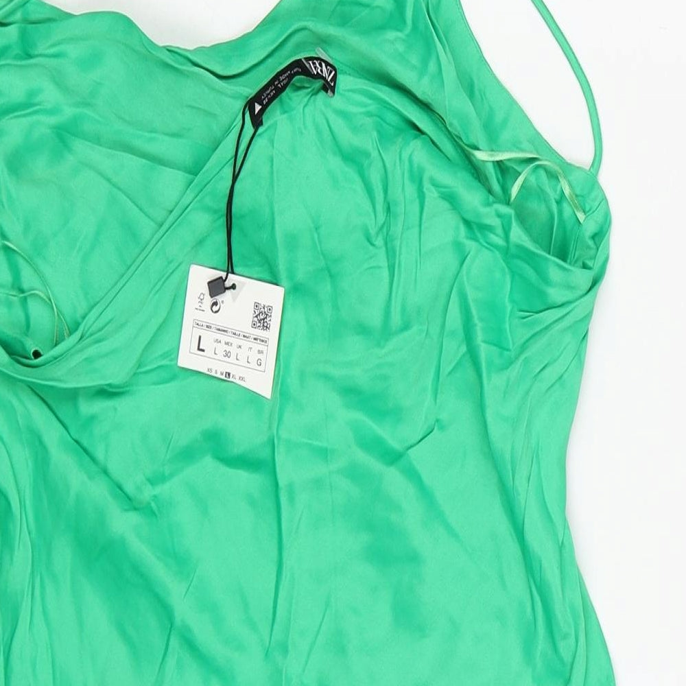 Zara Womens Green Polyester Mini Size L Cowl Neck Pullover