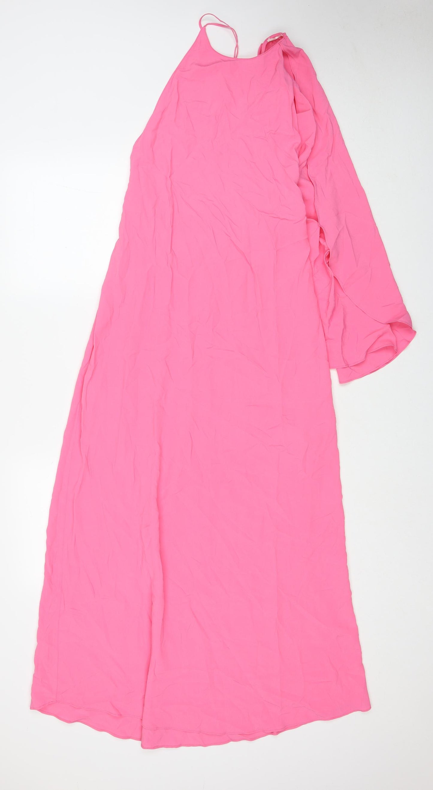 Zara Womens Pink Viscose A-Line Size S One Shoulder Zip