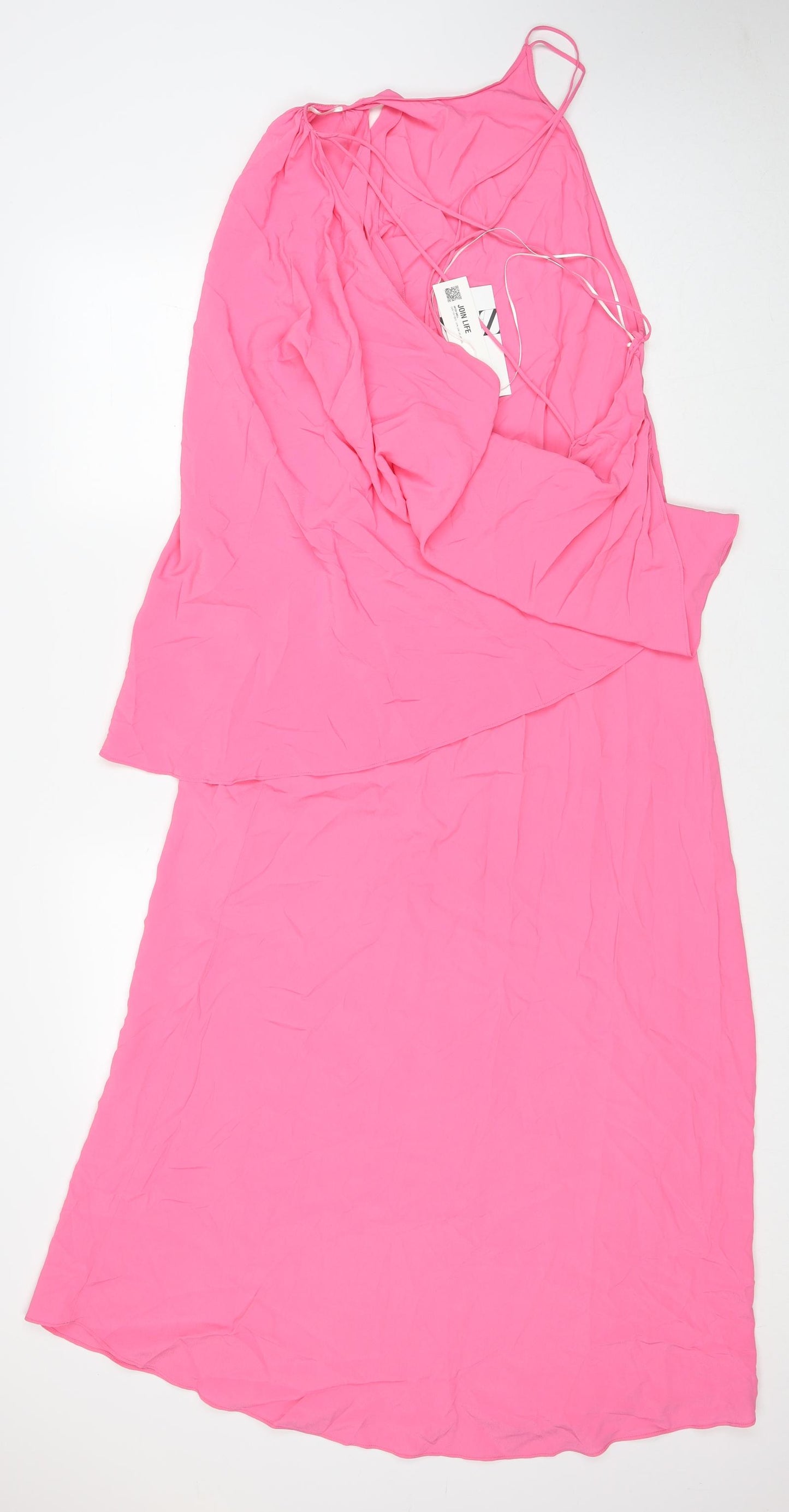 Zara Womens Pink Viscose A-Line Size S One Shoulder Zip