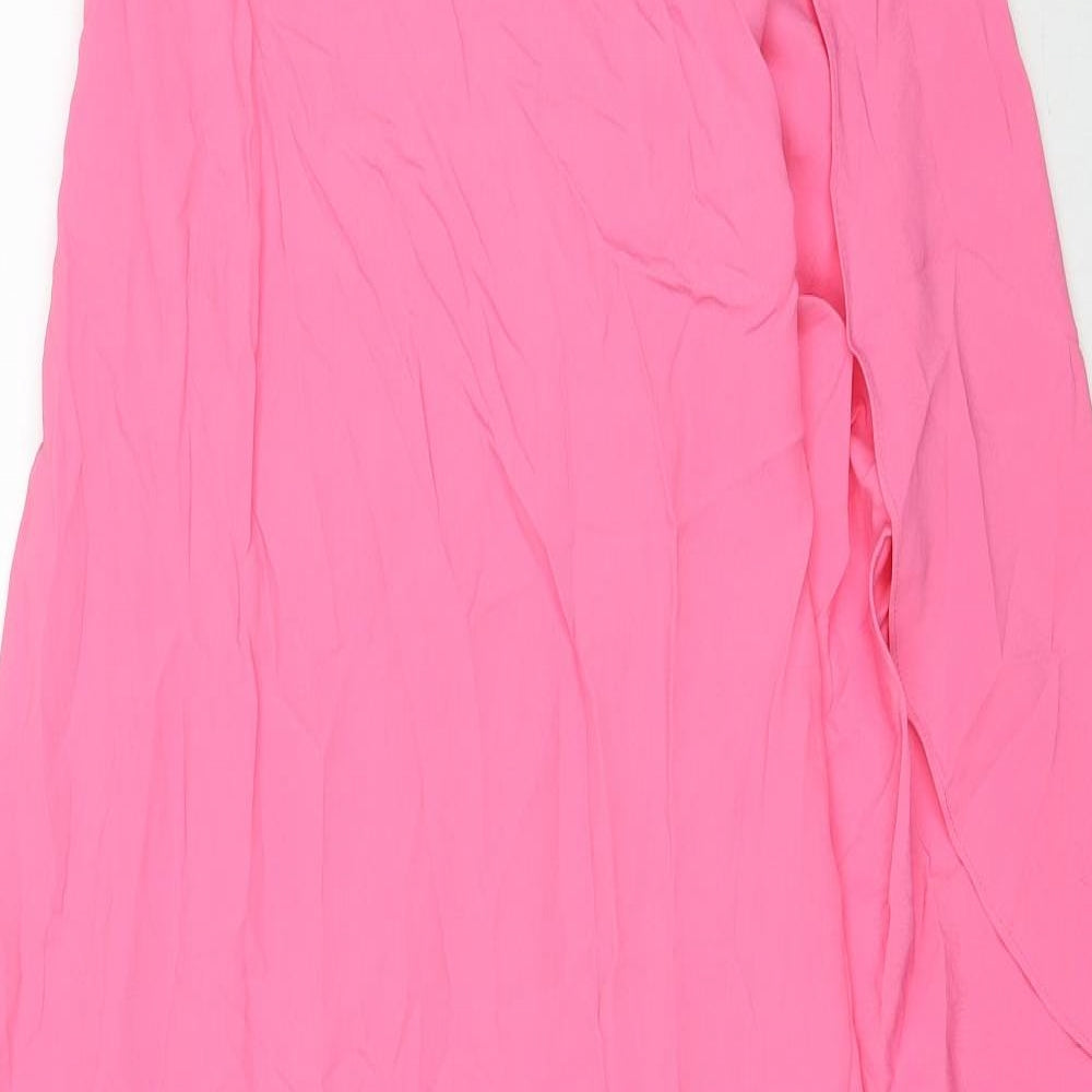 Zara Womens Pink Viscose A-Line Size S One Shoulder Zip