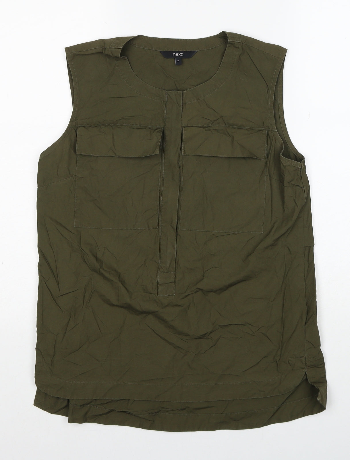 NEXT Womens Green Cotton Basic Blouse Size 12 Round Neck