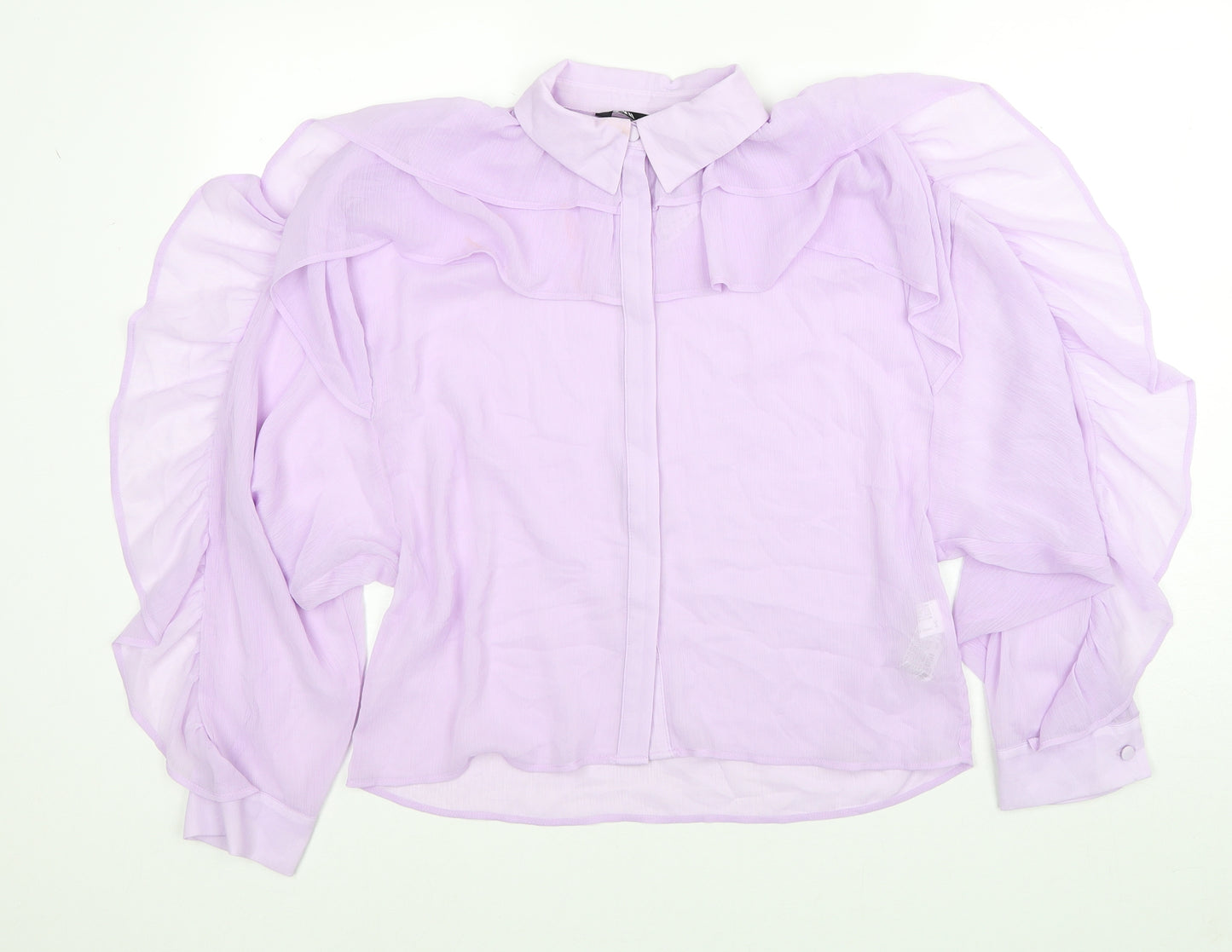 Zara Womens Purple Polyester Basic Button-Up Size S Collared