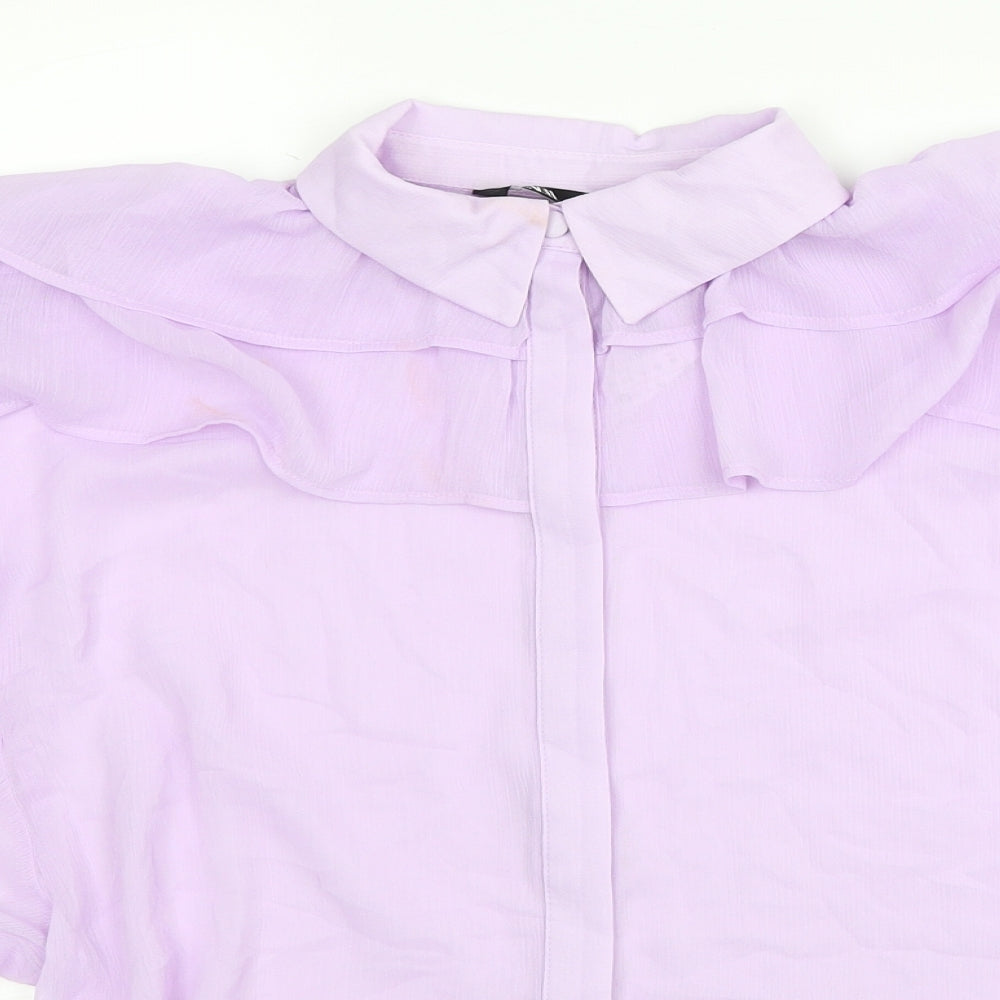 Zara Womens Purple Polyester Basic Button-Up Size S Collared