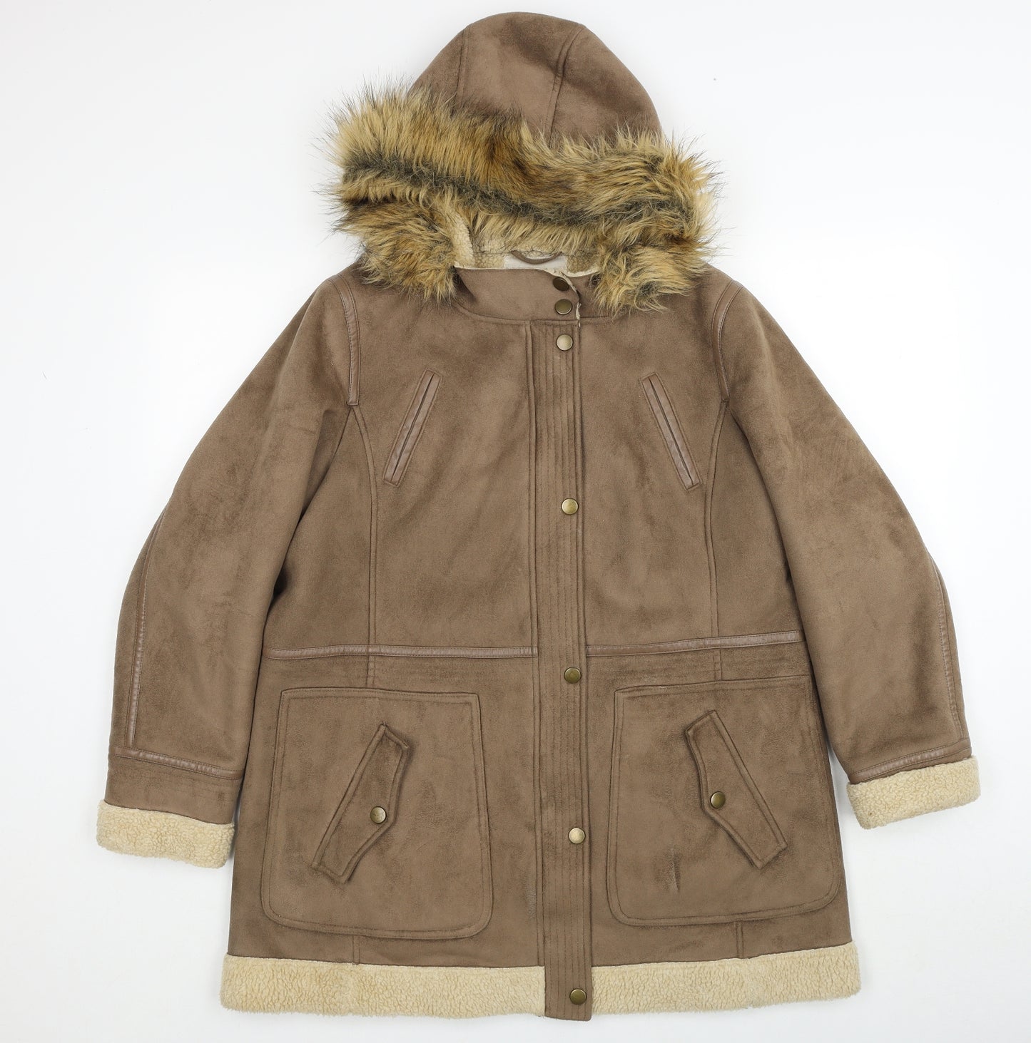 Marks and Spencer Womens Brown Parka Coat Size 16 Zip