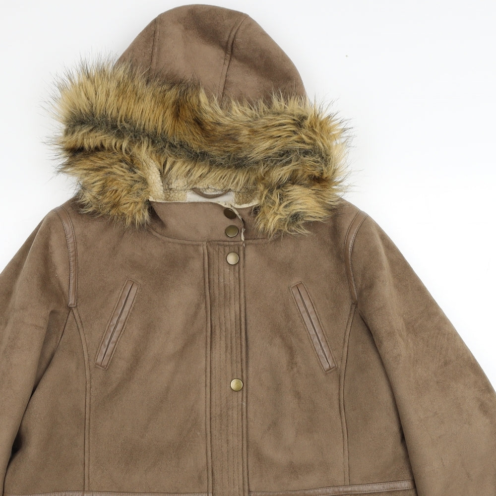 Marks and Spencer Womens Brown Parka Coat Size 16 Zip