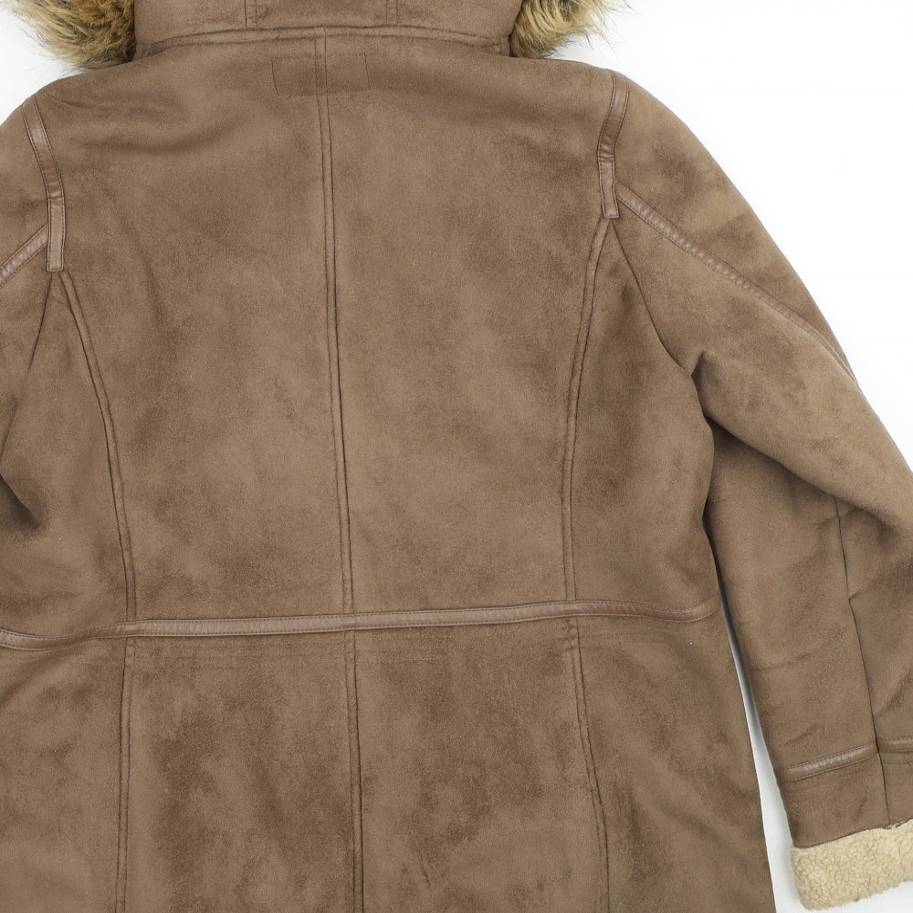 Marks and Spencer Womens Brown Parka Coat Size 16 Zip