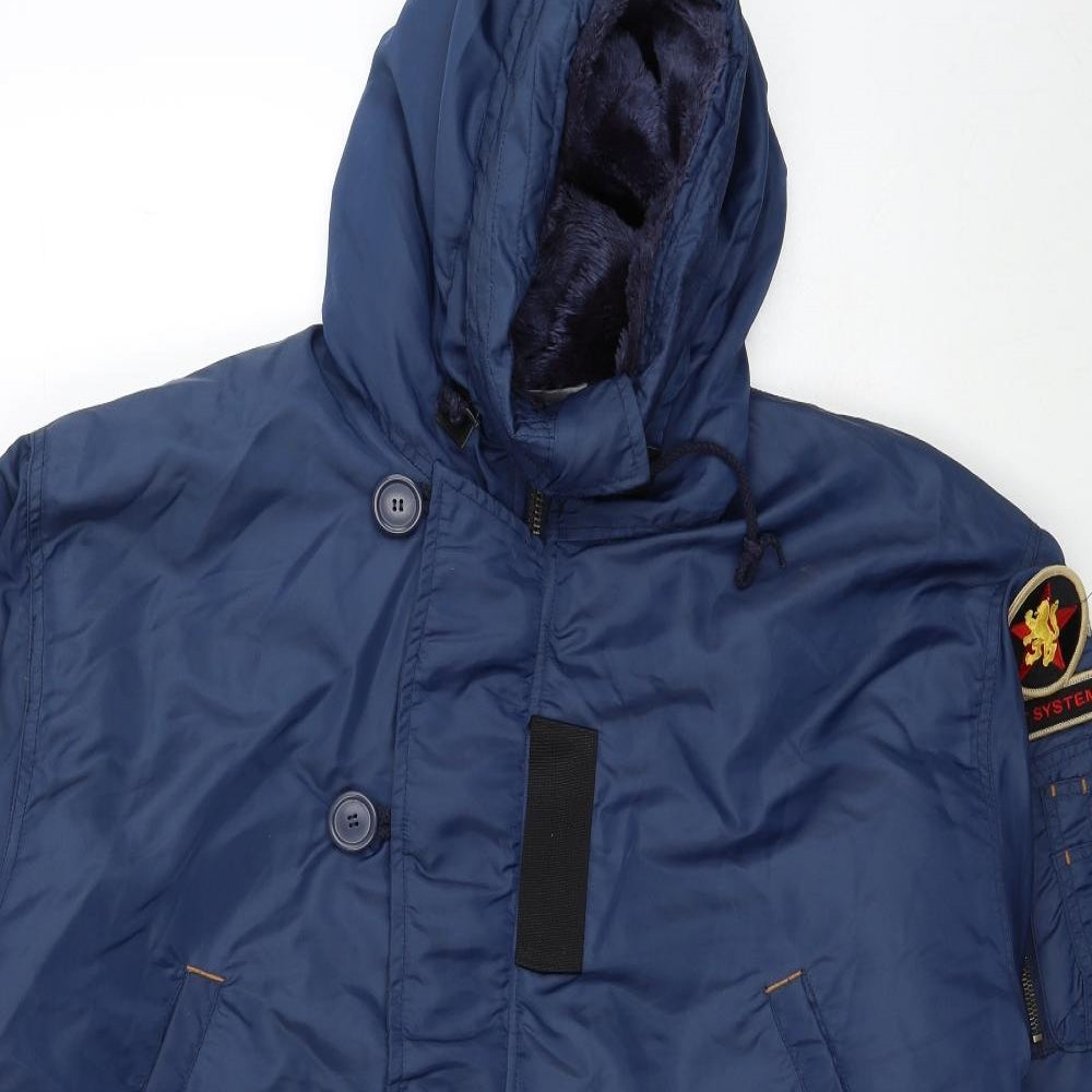 Blue System Mens Blue Rain Coat Coat Size L Zip