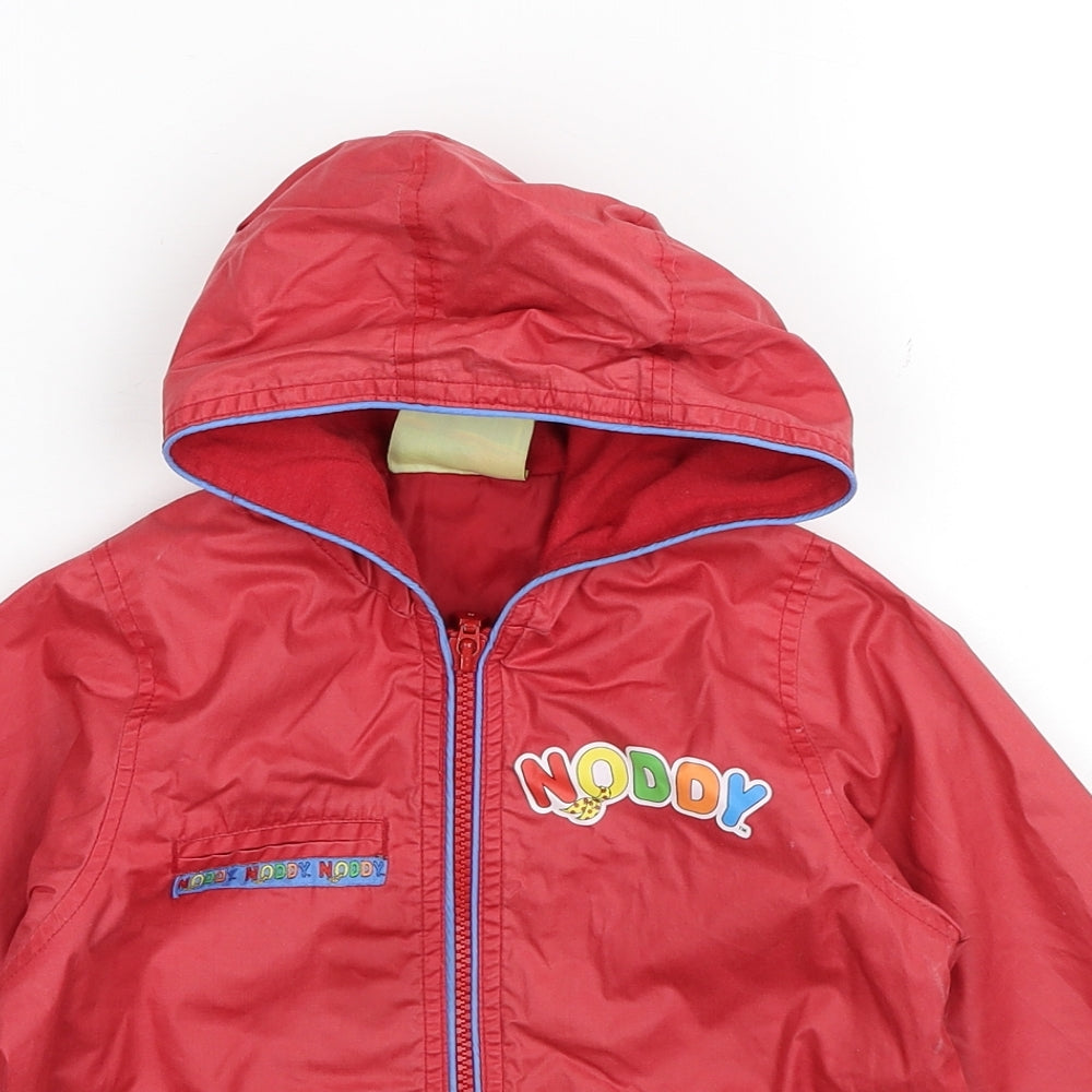 Mothercare Boys Red Rain Coat Coat Size 12-18 Months Zip - Noddy