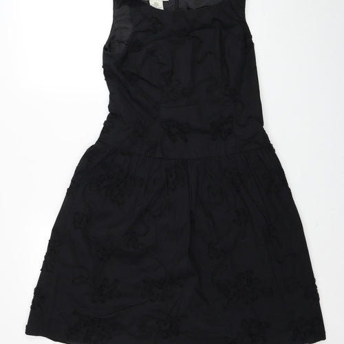 Evan-Pecone Womens Black Cotton Skater Dress Size 4 Boat Neck Zip