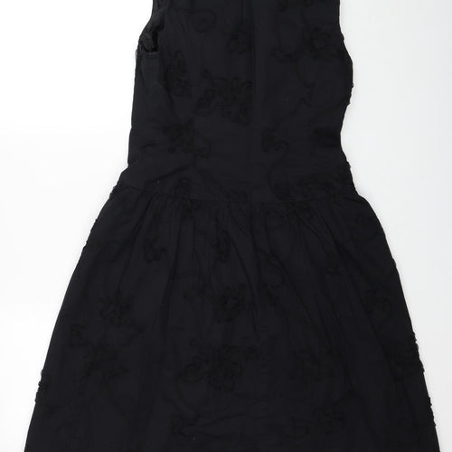 Evan-Pecone Womens Black Cotton Skater Dress Size 4 Boat Neck Zip